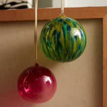 Load image into Gallery viewer, Feather paint large glass balls, green, set of two