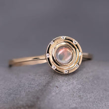 Load image into Gallery viewer, Radiant Halo Mexican Fire Opal Ring with Diamond Accents in 18K Yellow Gold
