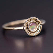 Load image into Gallery viewer, Radiant Halo Mexican Fire Opal Ring with Diamond Accents in 18K Yellow Gold