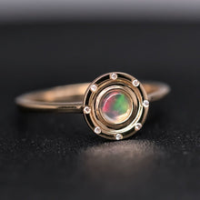 Load image into Gallery viewer, Radiant Halo Mexican Fire Opal Ring with Diamond Accents in 18K Yellow Gold