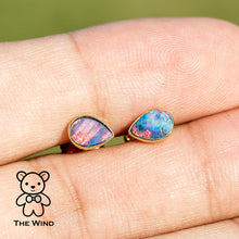 Load image into Gallery viewer, Geometric Pear Shaped Australian Doublet Opal Stud Earrings 14K Yellow Gold
