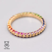 Load image into Gallery viewer, One of Kind Rainbow Colored Sapphire Ring Wedding Band 18K Yellow Gold