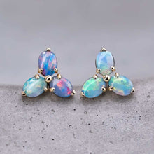Load image into Gallery viewer, Radiant Rainbow Hues Doublet Opal Trio Stud Earrings 14K Gold