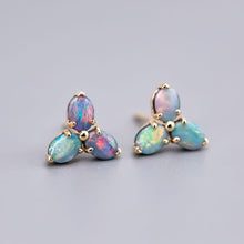 Load image into Gallery viewer, Radiant Rainbow Hues Doublet Opal Trio Stud Earrings 14K Gold