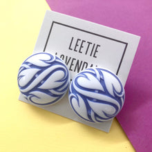 Load image into Gallery viewer, Periwinkle Hearts Aflame Retro Button Stud Earrings