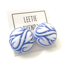 Load image into Gallery viewer, Periwinkle Hearts Aflame Retro Button Stud Earrings