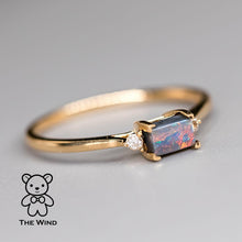Load image into Gallery viewer, Rectangle Australian Boulder Opal Diamond Engagement Ring 18K Yellow Gold