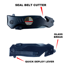 Load image into Gallery viewer, Thin Red Line collectible 3-in-1 Police Tactical Rescue knife tool for Firefighter Fire Fighter Fire Department with Seatbelt Cutter, Steel Serrated Blade, Glass Breaker