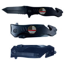 Load image into Gallery viewer, Thin Red Line collectible 3-in-1 Police Tactical Rescue knife tool for Firefighter Fire Fighter Fire Department with Seatbelt Cutter, Steel Serrated Blade, Glass Breaker