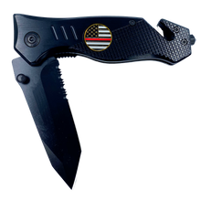 Load image into Gallery viewer, Thin Red Line collectible 3-in-1 Police Tactical Rescue knife tool for Firefighter Fire Fighter Fire Department with Seatbelt Cutter, Steel Serrated Blade, Glass Breaker
