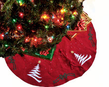 Load image into Gallery viewer, Handcrafted Customizable Christmas Tree Skirt in Red Burlap