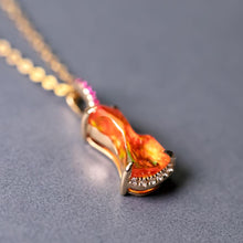 Load image into Gallery viewer, Stunning Red Fire Opal Diamond Pink Sapphire Necklace 18K Yellow Gold