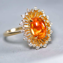 Load image into Gallery viewer, 1.27ct Red Fire Opal Halo Diamond Engagement Ring 18K Yellow Gold