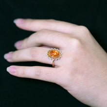 Load image into Gallery viewer, 1.27ct Red Fire Opal Halo Diamond Engagement Ring 18K Yellow Gold