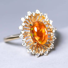 Load image into Gallery viewer, 1.27ct Red Fire Opal Halo Diamond Engagement Ring 18K Yellow Gold