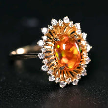 Load image into Gallery viewer, 1.27ct Red Fire Opal Halo Diamond Engagement Ring 18K Yellow Gold