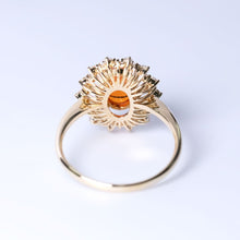 Load image into Gallery viewer, 1.27ct Red Fire Opal Halo Diamond Engagement Ring 18K Yellow Gold