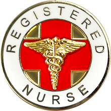 Load image into Gallery viewer, CL4-02 Registered Nurse 24 KT Gold plated Cloisonné RN pin nursing school graduation gift with dual pin posts and deluxe safety locking clasps