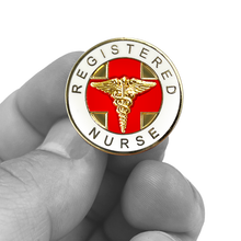 Load image into Gallery viewer, CL4-02 Registered Nurse 24 KT Gold plated Cloisonné RN pin nursing school graduation gift with dual pin posts and deluxe safety locking clasps