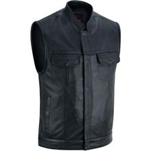 Load image into Gallery viewer, Highway Jack Men's Black Leather Motorcycle Vest Scoop Neck &amp; Snap-Closure Pockets