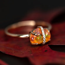 Load image into Gallery viewer, Ribbon Wrapped Fire Opal Diamond Engagement Ring 18K Yellow Gold