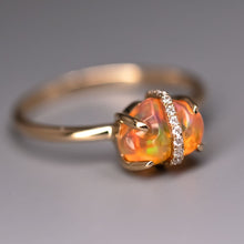 Load image into Gallery viewer, Ribbon Wrapped Fire Opal Diamond Engagement Ring 18K Yellow Gold