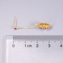 Load image into Gallery viewer, Ribbon Wrapped Fire Opal Ruby Diamond Drop Earrings 18K Yellow Gold