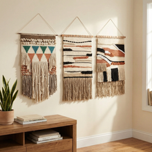 Load image into Gallery viewer, Ophelia Boho Woven Wall Hanging | Cotton Fringe Tapestry with Wooden Rod