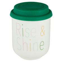 Load image into Gallery viewer, Rise &amp; Shine Ceramic To Go Mug | Holds 16 oz. | Eco Mug with Silicone Lid and Sleeve