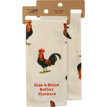 Load image into Gallery viewer, Rise &amp; Shine Mother Cluckers Dish Cloth Towel | Cotten Linen Novelty Tea Towel | Embroidered Text | 18&quot; x 28&quot;