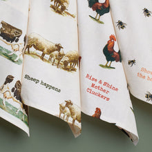 Load image into Gallery viewer, Rise &amp; Shine Mother Cluckers Dish Cloth Towel | Cotten Linen Novelty Tea Towel | Embroidered Text | 18&quot; x 28&quot;