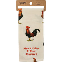 Load image into Gallery viewer, Rise &amp; Shine Mother Cluckers Dish Cloth Towel | Cotten Linen Novelty Tea Towel | Embroidered Text | 18&quot; x 28&quot;