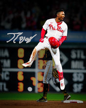 Load image into Gallery viewer, Johan Rojas Jumping on Base Philadelphia Phillies Autographed 11" x 14" Baseball Photo