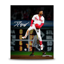 Load image into Gallery viewer, Johan Rojas Jumping on Base Philadelphia Phillies Autographed 8" x 10" Baseball Photo