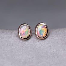 Load image into Gallery viewer, 14K Rose Gold Small Oval Australian Solid Opal Stud Earrings