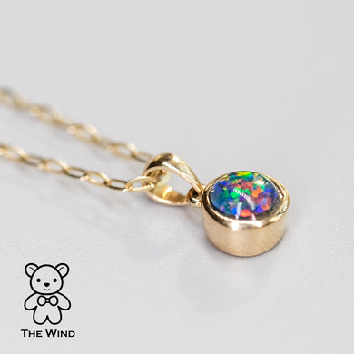 Round Shaped Australian Triplet Opal Necklace 14k Yellow Gold