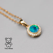 Load image into Gallery viewer, Round Shaped Australian Doublet Opal Halo Diamond Pendant Necklace 14k Yellow Gold