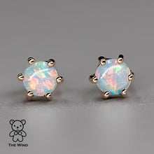 Load image into Gallery viewer, Round Shaped Six Prong Australian Solid Opal Stud Earrings 14K Yellow Gold
