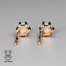 Load image into Gallery viewer, Round Shaped Six Prong Australian Solid Opal Stud Earrings 14K Yellow Gold
