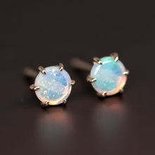 Load image into Gallery viewer, Round Shaped Six Prong Australian Solid Opal Stud Earrings 14K Yellow Gold