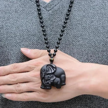 Load image into Gallery viewer, Obsidian Carved Mother &amp; Baby Elephant Necklace