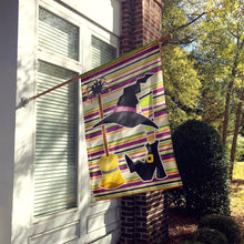 Load image into Gallery viewer, Witch Costume and Broom on Stripes Halloween Flag Canvas House Size