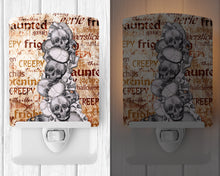 Load image into Gallery viewer, Creepy, Haunted and Frightful with skulls Halloween Ceramic Night Light SB3012CNL