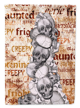Load image into Gallery viewer, Creepy, Haunted and Frightful with skulls Halloween Garden Flag – Decorative Outdoor Yard Flag