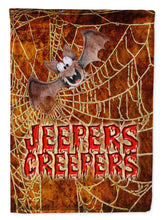 Load image into Gallery viewer, Jeepers Creepers with Bat and Spider web Halloween Flag Canvas House Size