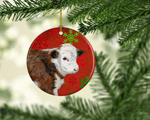 Load image into Gallery viewer, Baby Calf Red Snowflakes Holiday Christmas Ceramic Ornament SB3122CO1