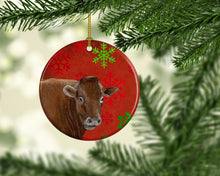 Load image into Gallery viewer, Cow Red Snowflakes Holiday Christmas  Ornament - Round Ceramic Ornament – Artist-Designed Keepsake Decoration SB3126CO1