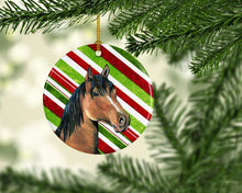 Load image into Gallery viewer, Horse Candy Cane Holiday Christmas Ornament - Round Ceramic Ornament – Artist-Designed Keepsake Decoration SB3135CO1
