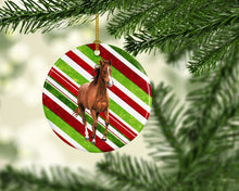 Load image into Gallery viewer, Horse Candy Cane Holiday Christmas Ornament - Round Ceramic Ornament – Artist-Designed Keepsake Decoration SB3139CO1