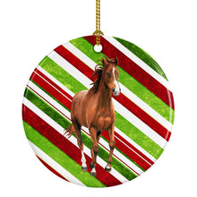 Load image into Gallery viewer, Horse Candy Cane Holiday Christmas Ornament - Round Ceramic Ornament – Artist-Designed Keepsake Decoration SB3139CO1